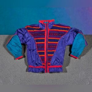 Vtg Nylon Fleece Southwestern Jacket Full Zip Mock Neck Multicolor Girls Large